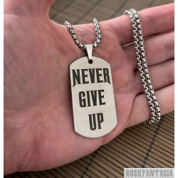 Never give up pendant stainless steel motivation engraving