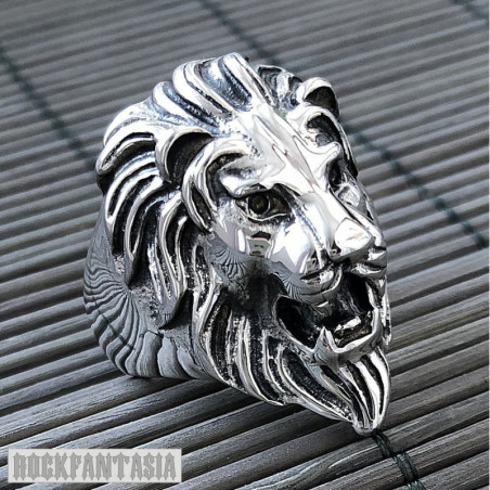 Big lion ring sterling silver mens heavy