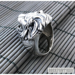 Big lion ring sterling silver mens heavy