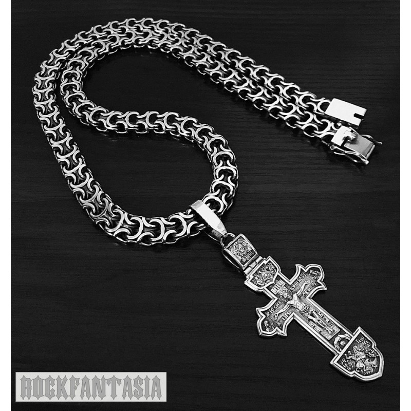 Byzantine mens chain solid 925 sterling silver woven kardinal ramzes