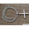 Big heavy cross pendant chain necklace mens stainless steel silver color