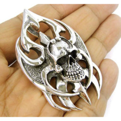 Skull blade pendant sterling silver biker