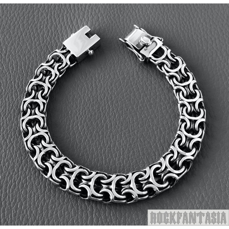 Mens bracelet chain sterling silver woven byzantine heavy wide