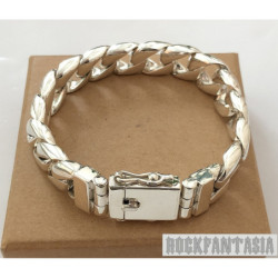 Curb men bracelet 925 sterling silver chain heavy wide links box clasp
