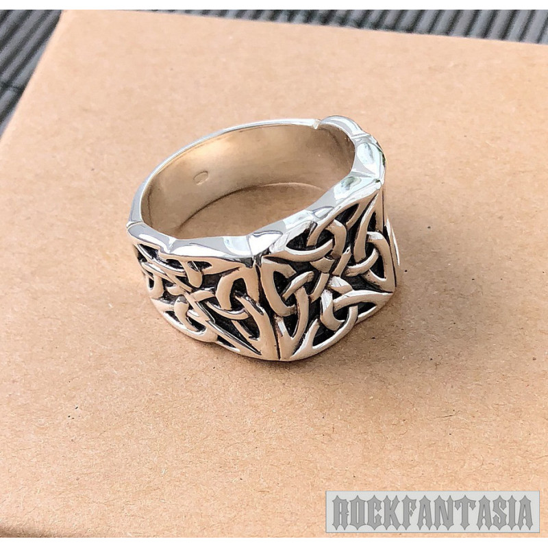 Celtic knot ring mens 925 sterling silver signet heavy