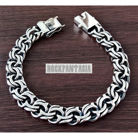 Woven byzantine solid 925 sterling silver bracelet chain mens heavy garibaldi bismark gift