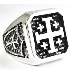 Crusader jerusalem cross ring sterling silver mens signet
