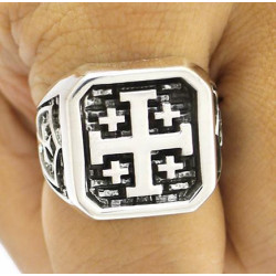 Crusader cross ring sterling silver mens signet
