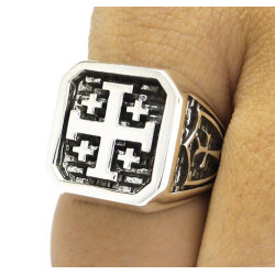 Crusader cross ring sterling silver mens signet