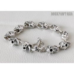 Skull biker mens 925 sterling silver bracelet heavy wide chain, gift for biker, skull clasp