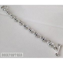 Skull biker mens 925 sterling silver bracelet heavy wide chain, gift for biker, skull clasp