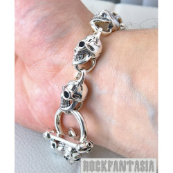 Skull biker mens 925 sterling silver bracelet heavy wide chain, gift for biker, skull clasp