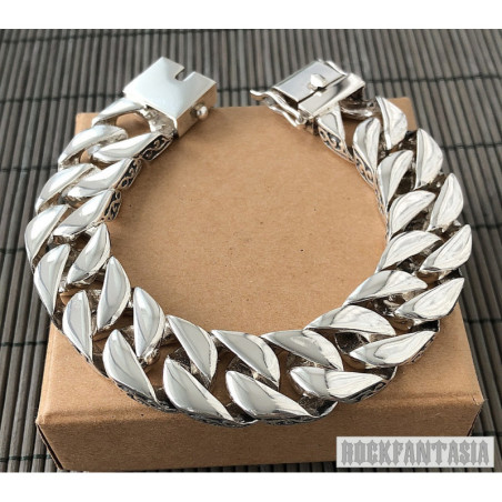 Heavy bracelet wide curb men's 925 sterling silver gift chain box clasp