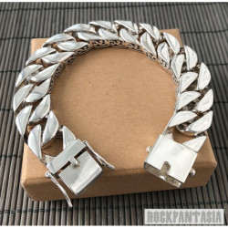 Heavy bracelet wide curb men's 925 sterling silver gift chain box clasp