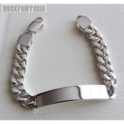 Mens id bracelet sterling silver curb links heavy wide lobster box clasp identity engraving