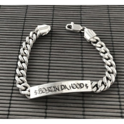 Mens id bracelet sterling silver curb links heavy wide lobster box clasp identity engraving