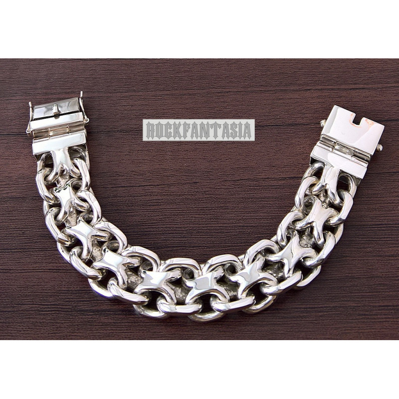 Anchor heavy big double chain bracelet sterling silver wide massive