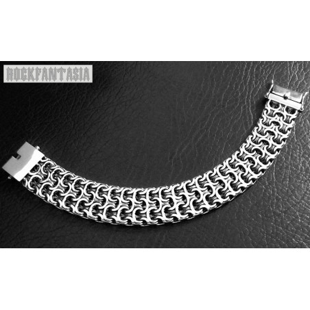 Mens bracelet double chain sterling silver woven byzantine heavy wide box clasp