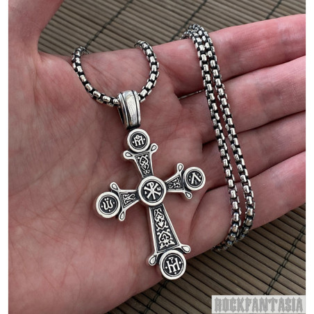 Cross 925 sterling silver pendant mens christian orthodox man necklace chain gift