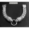 Lions head sterling silver bracelet mens heavy wide chain byzantine