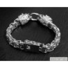 Lions head sterling silver bracelet mens heavy wide chain byzantine