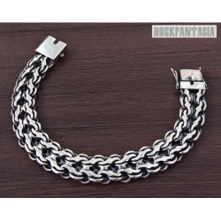 Double stream woven sterling silver bracelet mens heavy wide chain