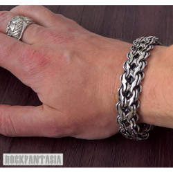Double stream woven sterling silver bracelet mens heavy wide chain