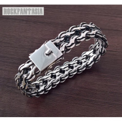 Double stream woven sterling silver bracelet mens heavy wide chain