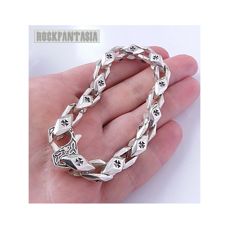Cross maltese iron men bracelet 925 sterling silver chain biker cube box