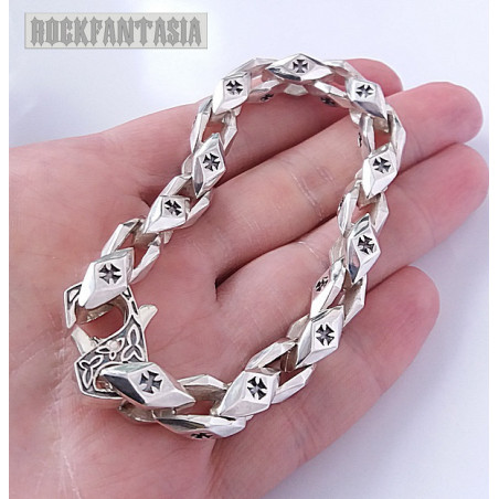 Cross maltese iron men bracelet 925 sterling silver chain biker cube box