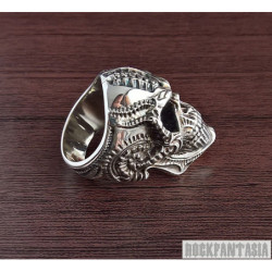Biomechanics style Skull heavy ring Solid 925 Sterling Silver men biker