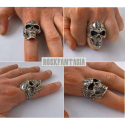 Biomechanics style Skull heavy ring Solid 925 Sterling Silver men biker