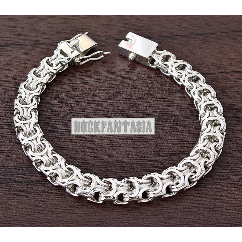 Sterling silver mens bracelet chain byzantine woven