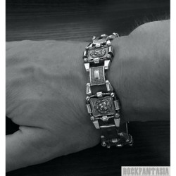 Lions head sterling silver bracelet mens heavy wide