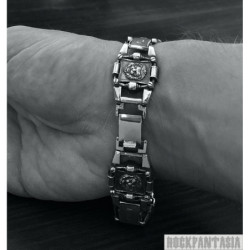 Lions head sterling silver bracelet mens heavy wide