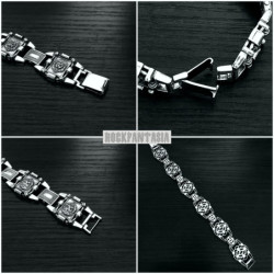 Lions head sterling silver bracelet mens heavy wide