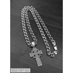 Christian Cross sterling silver Greek orthodox Jesus pendant necklace byzantine chain mens set