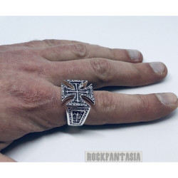 Templar cross ring mens 925 sterling silver, fleur de lis ring gift