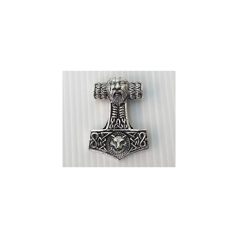 Silver Viking Fenrir Wolf Mjolnir Thors Hammer Pendant. Срібний чоловічий кулон Молот Тора з головою вовка