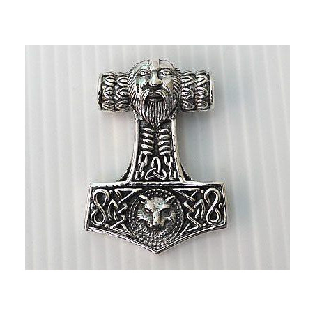 Silver Viking Fenrir Wolf Mjolnir Thors Hammer Pendant. Срібний чоловічий кулон Молот Тора з головою вовка
