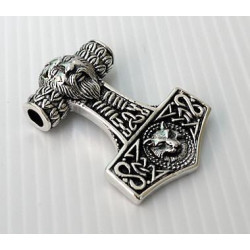 Silver Viking Fenrir Wolf Mjolnir Thors Hammer Pendant. Срібний чоловічий кулон Молот Тора з головою вовка