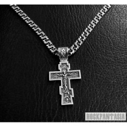 Byzantine sterling silver chain necklace mens with cross pendant orthodox christian set