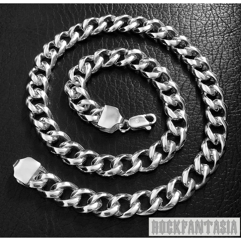 Curb cuban 925 sterling silver necklace chain mens heavy wide