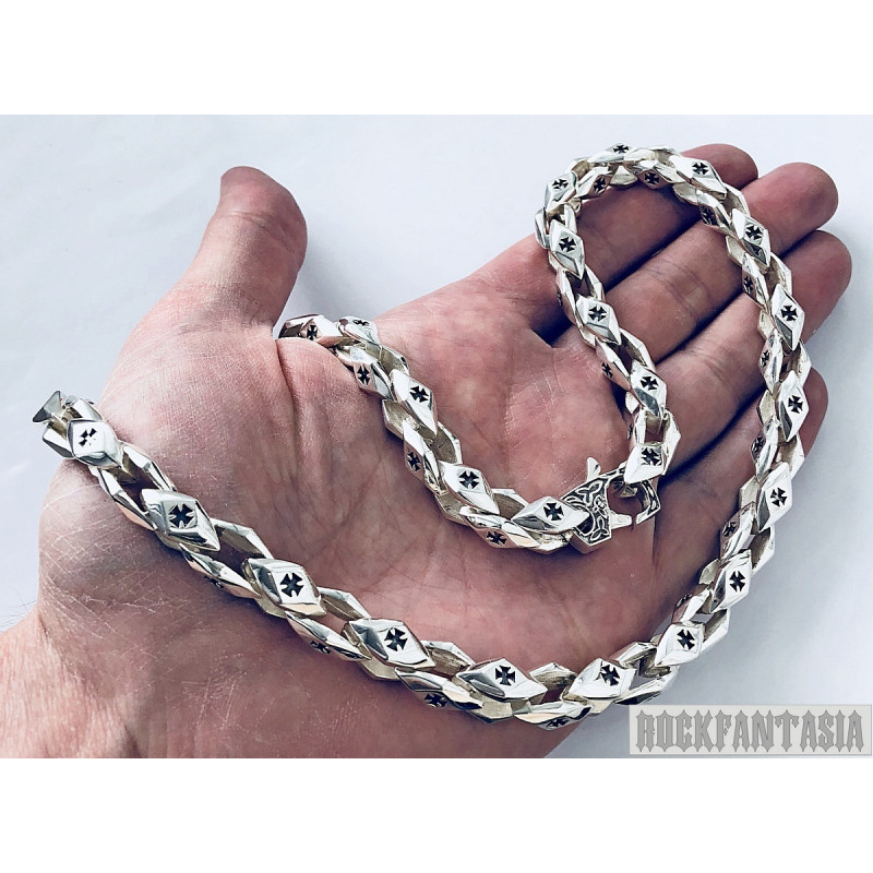 Maltese iron cross necklace 925 sterling silver chain bikes heavy wide