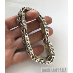Срібний чоловічий браслет панцерний дизайнерський з хрестами