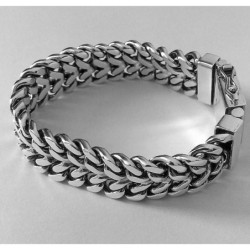 Curb mens bracelet chain sterling silver woven byzantine heavy wide box clasp