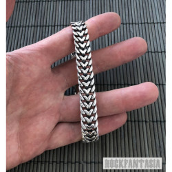 Curb mens bracelet double chain sterling silver woven byzantine wide