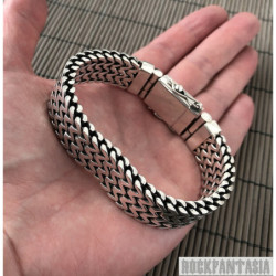 Double curb byzantine bracelet chain sterling silver box heavy huge wide box clasp black oxidized