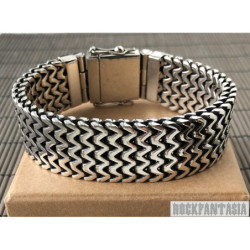 Double curb byzantine bracelet chain sterling silver box heavy wide black oxidized