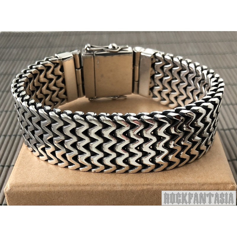 Double curb byzantine bracelet chain sterling silver box heavy wide black oxidized